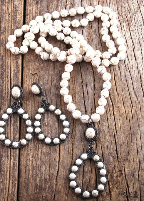 Boho Necklace, Jewelry Set, RH Turquoise White Blue Natural Stone